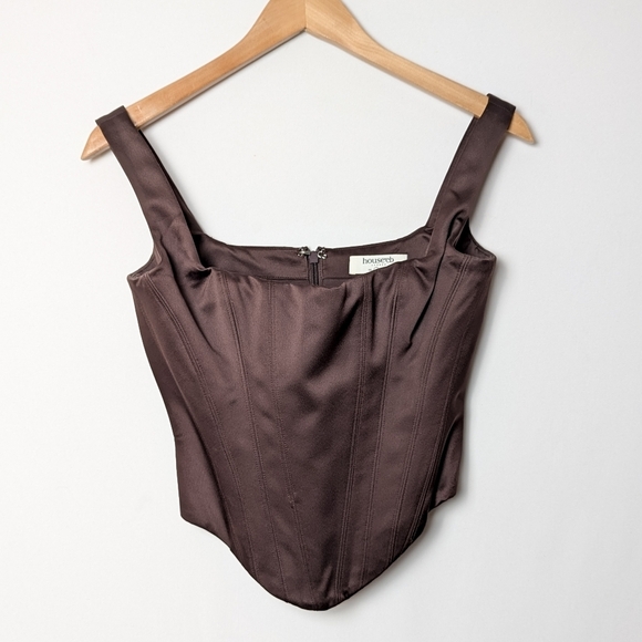 HOUSE OF CB Rafa Corset Chocolate Satin Top Small - Picture 3 of 15